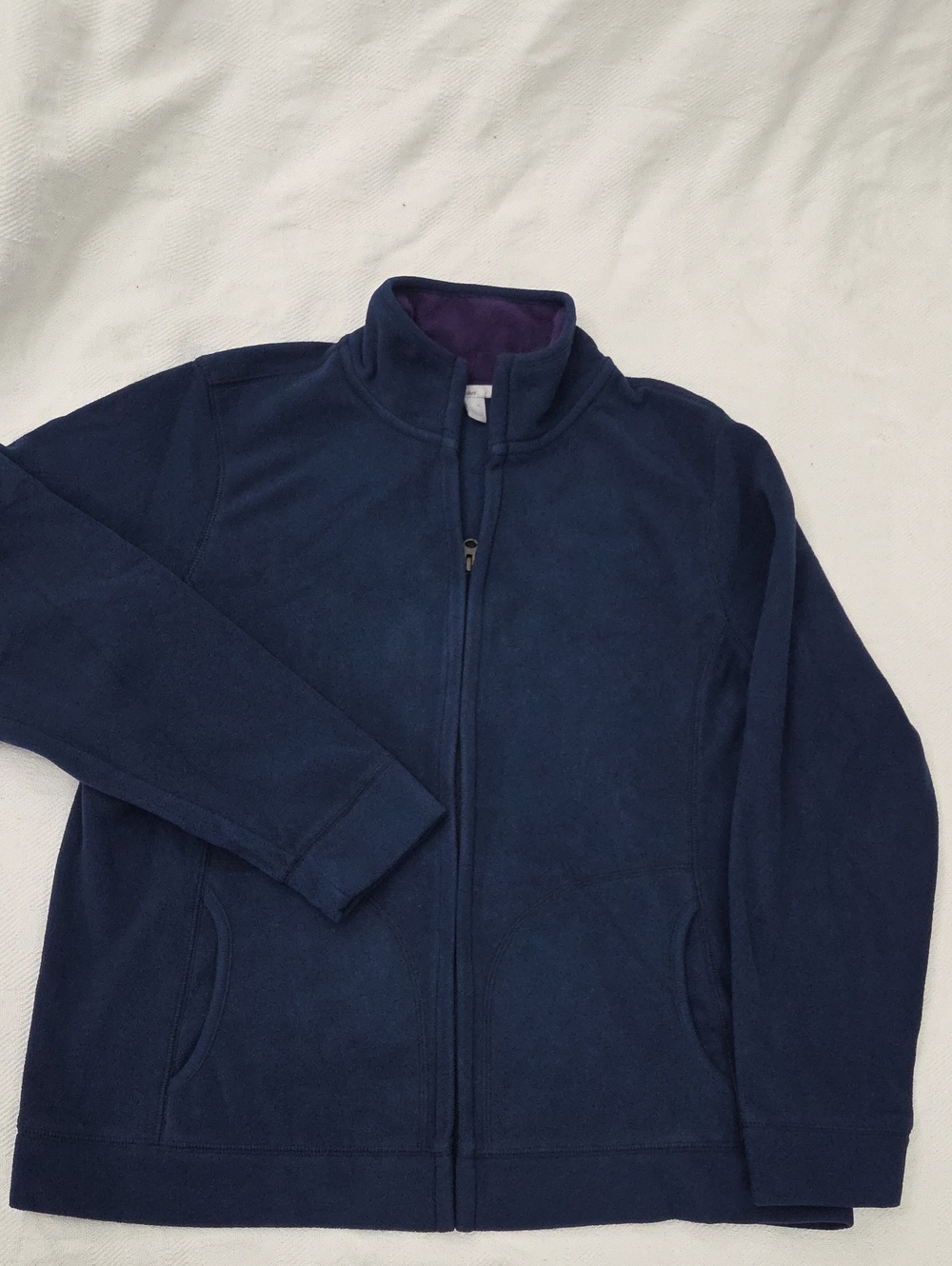 Old Navy Full Zip Fleece Jacket Mock Neck Navy Blue Purple Accent XL
